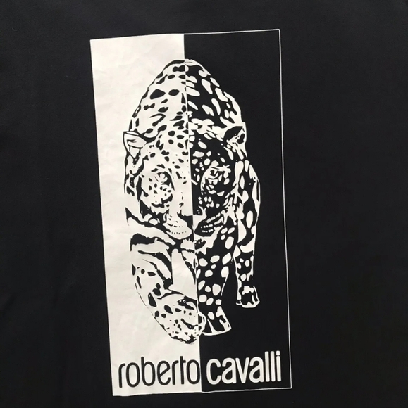 Roberto Cavalli Black T-Shirt Tee Leopard Cheetah Logo Shirt L - Picture 6 of 6